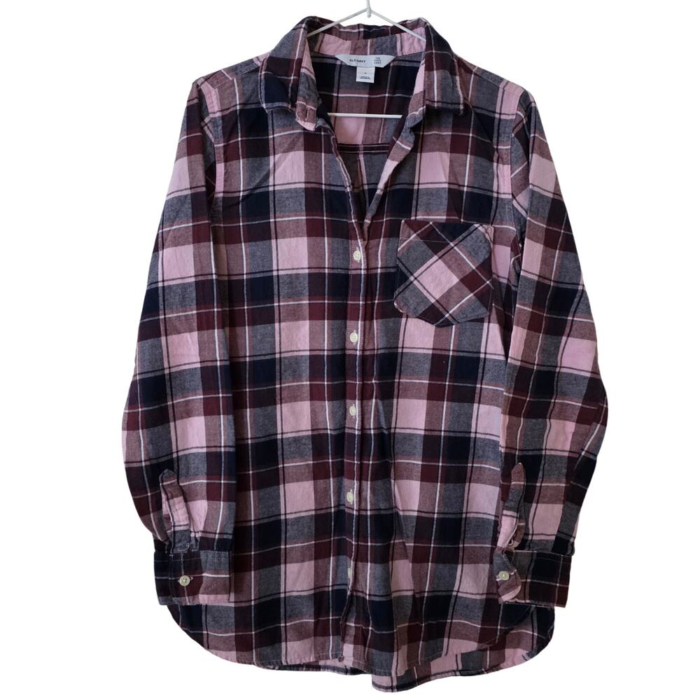 Old Navy The Tunic Shirt Lilac Plaid Flannel Size Medium